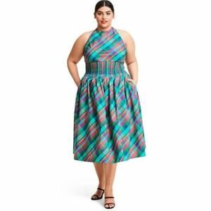 Christopher John Rogers x Target  Bow Back Plaid Halter Dress Plus 28W 30W NWT